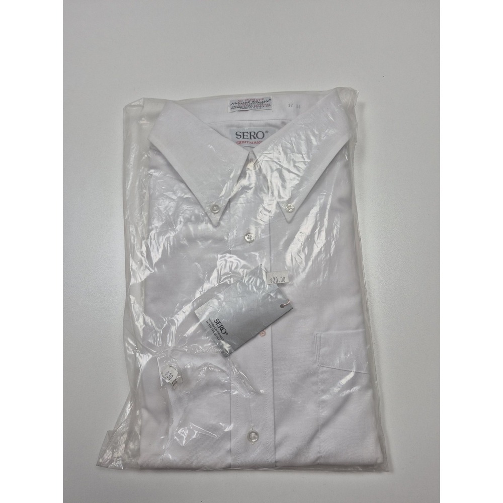 VTG Sero Dress Shirt Mens 17 36/37 White Oxford Easy Care Made USA Button Down